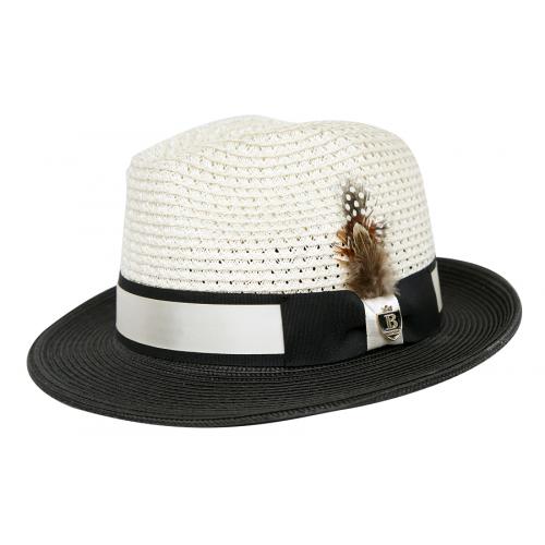 Bruno Capelo Ivory / Black Braided Fedora Straw Hat BC-604
